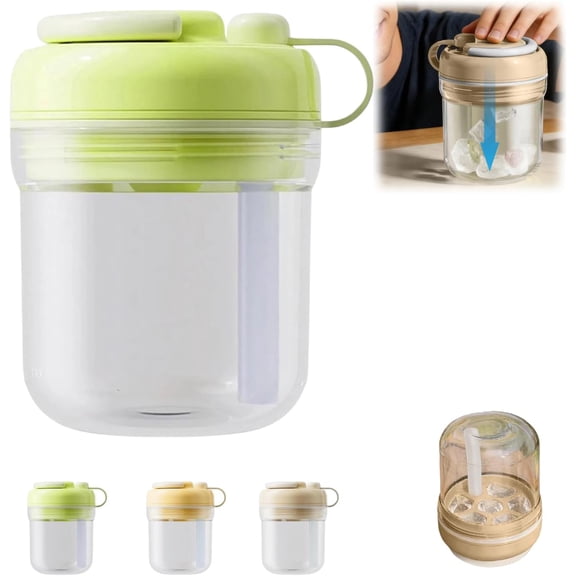 3-in-1 Ice Cube Maker Bottle, Portable, with Straw and Silicone Ice Mold, Press to Release
