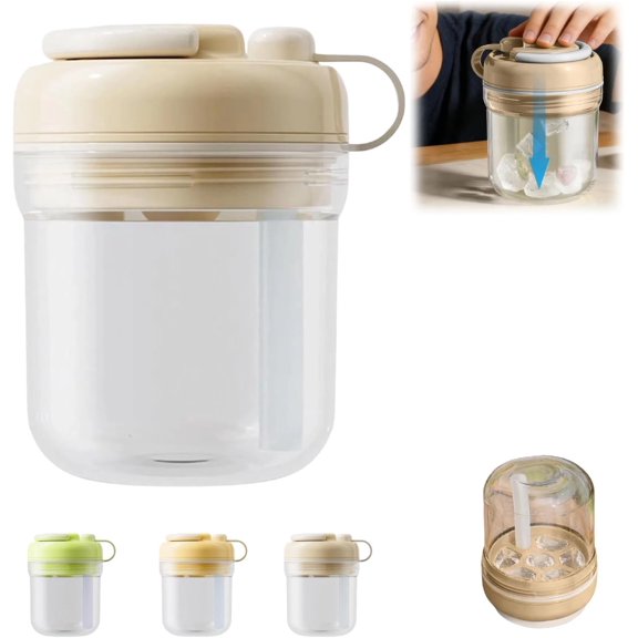 3-in-1 Ice Cube Maker Bottle, Portable, with Straw and Silicone Ice Mold, Press to Release