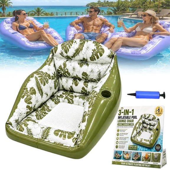 3 In 1 Inflatable Pool Lounge Chair – U Shaped Water Hammock Float with Cup Holder