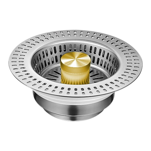 3 In 1 Kitchen Sink Drain Strainer, Stainless Steel Pop Up Sink Drain Strainer, Kitchen Sink Stopper for Us Standard Kitchen Drain, Gold