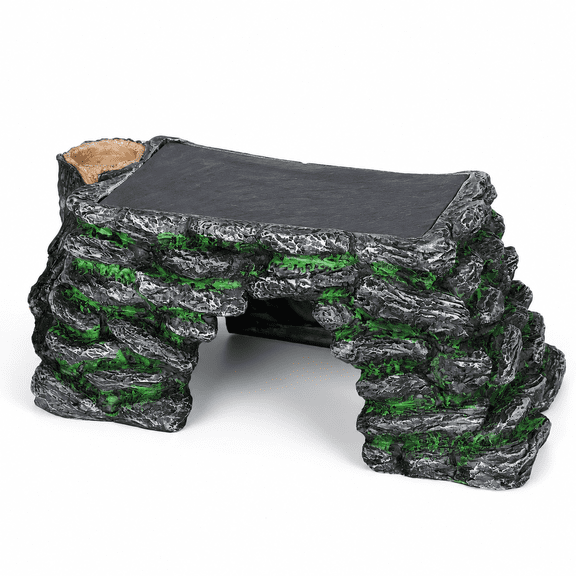 3 In 1 Large Slate Reptile Basking Platform With Food Bowl And Hideout