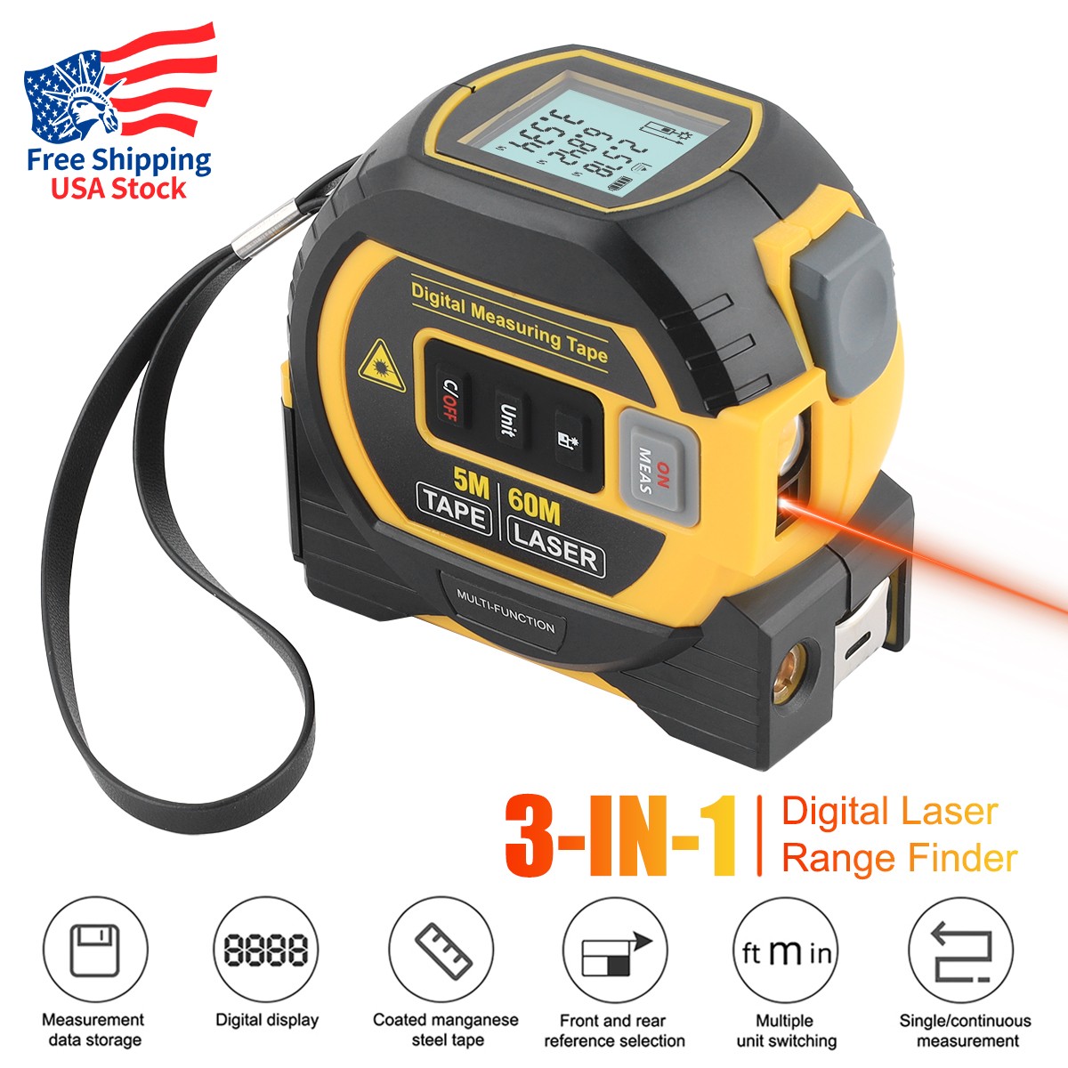 3 In 1 Laser Tape Measure Digital Tape Measure High Precision Laser Rangefinder