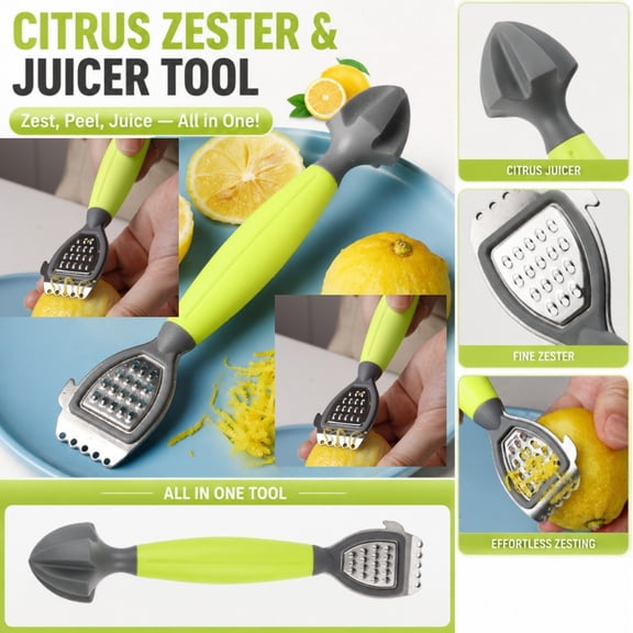 3 In 1 Lemon Juicer Zester Grater Manual Citrus Reamer with Peeler Multifunctional Kitchen Prep Tool Green one size