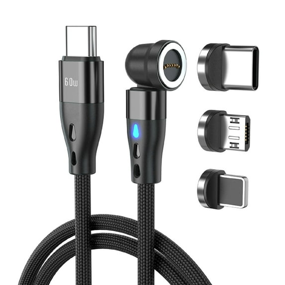 3 In 1 Magnetic Charging Cable with Micro USB, Type C and Lightning Port, USB C Cable, Micro USB Cable, Lightning Cable, 6.6ft, Black
