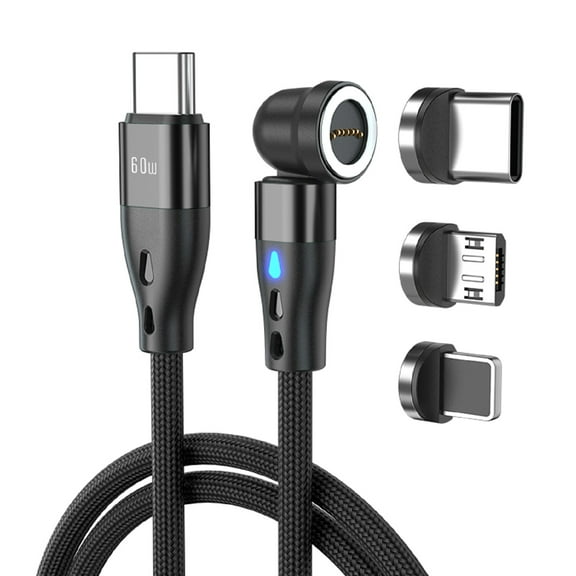 3 In 1 Magnetic Charging Cable with Micro USB, Type C and Lightning Port, USB C Cable, Micro USB Cable, Lightning Cable, 6.6ft, Black
