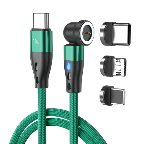 3 In 1 Magnetic Charging Cable with Micro USB, Type C and Lightning Port, USB C Cable, Micro USB Cable, Lightning Cable, 6.6ft, Green