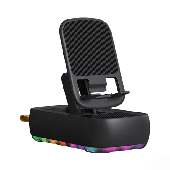 3 in 1 Mobile Phone Bracket with Speaker Power Bank Smart Flashing Light Desktop Multifunctional Smartphones Stand-Black