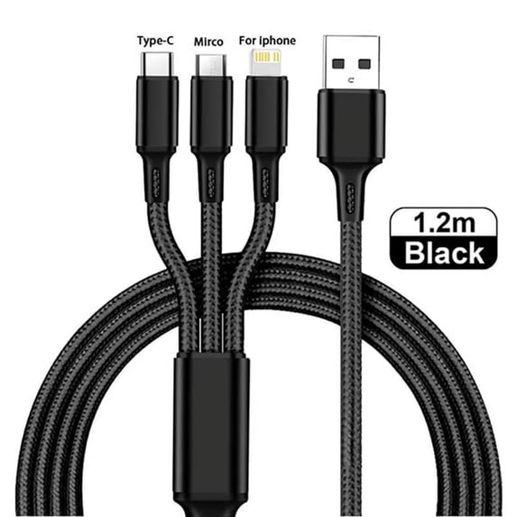 3 In 1 Multifunction Fast Phone Charging Cable Compatible with Iphone Type C Cable, 4FT,Black