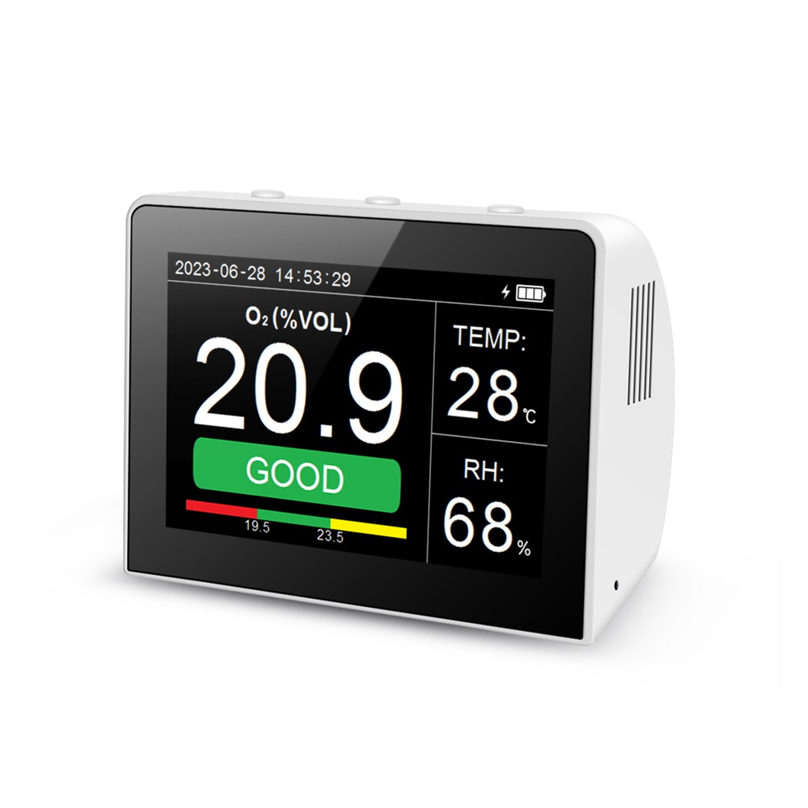 Mulcort O3 Ozone Detector | Portable Air Quality Monitor | Measures Ozone, Temp, Humidity | Color LCD & Adjustable Alarm