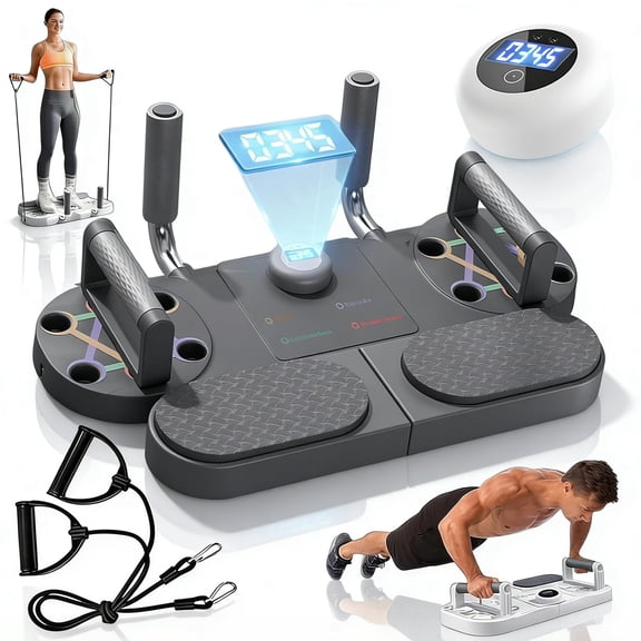 3-In-1 Multifunctional Push-Up Board, for Home Gym, Pushup Board with Thickened Elbow Pads, Pushup Handles, & Reps Time Monitoring for Chest, Shoulder, Arm & Core