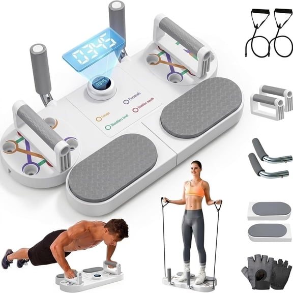 3-In-1 Multifunctional Push-Up Board with Non-Slip Base & Thickened Non-Slip Elbow Pads, Reps Time Monitoring, Calisthenics Equipment for Men Women