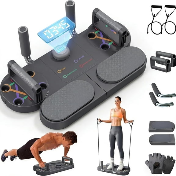 3-In-1 Multifunctional Push-Up Board with Non-Slip Base & Thickened Non-Slip Elbow Pads, Reps Time Monitoring, Calisthenics Equipment for Men Women