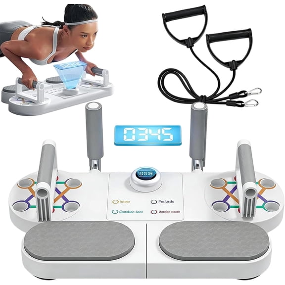3-In-1 Multifunctional Push-Up Board, with Timer & Resistance Bands, Non-Slip Handles Portable Foldable for Chest Shoulder Arms Back Core Home Gym