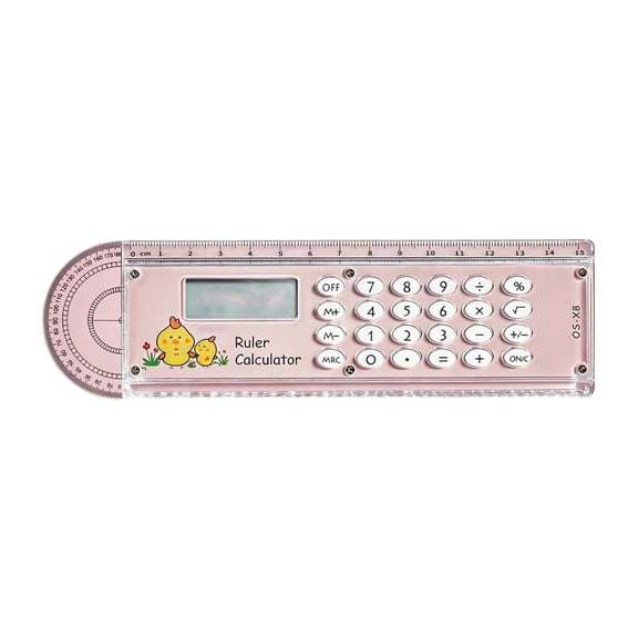 3-In-1 Multifunctional Ruler Calculator, Multifunctional Digital Measuring Tool with 8 Digit Display, 15Cm Transparent Math Ruler for Students and Teachers, Fun Design for Quick Calculation, Pink