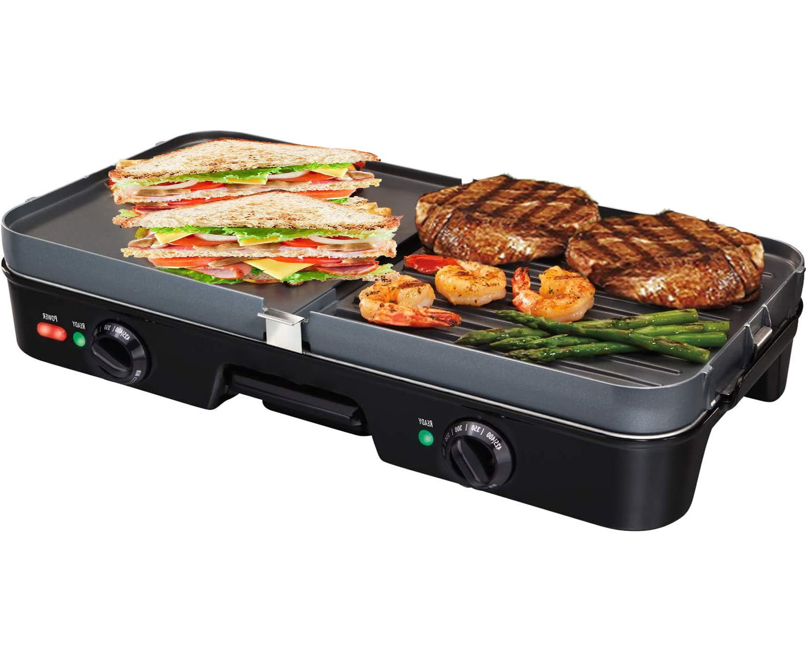 3-In-1 Nonstick Electric Griddle Grill - with 2 Cooking Zones & Reversible  Plates - Serves up to 8 people (1400W)