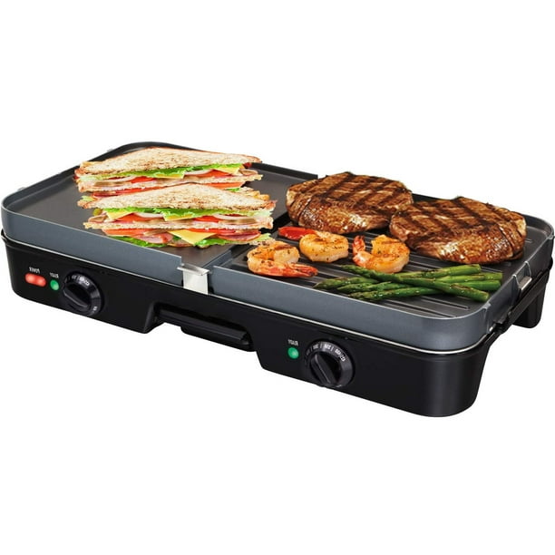 3In1 Nonstick Electric Griddle Grill with 2 Cooking Zones