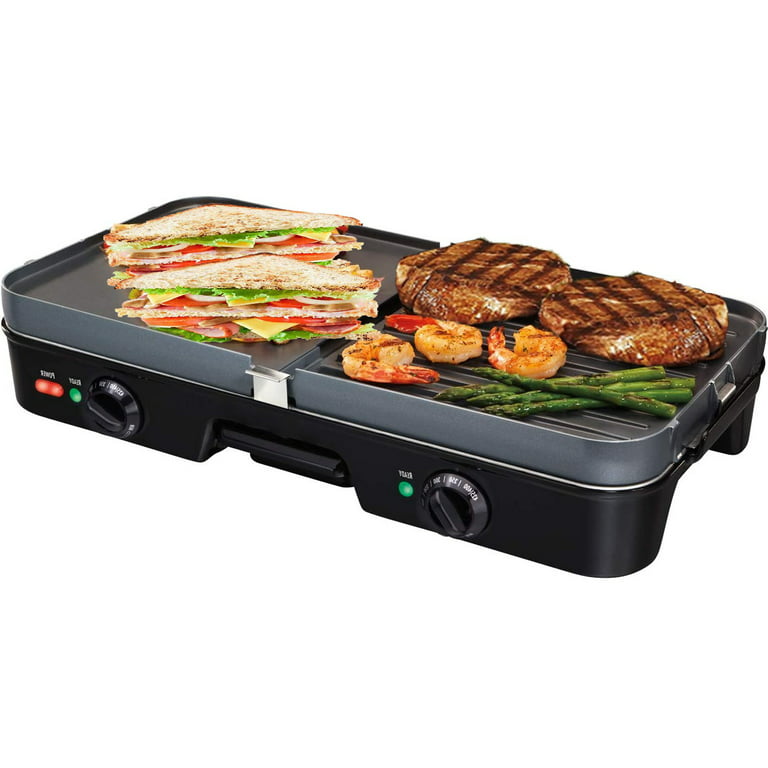Hamilton Beach 3-in-1 Electric Indoor Grill + Griddle, 8-Serving,  Reversible Nonstick Plates 
