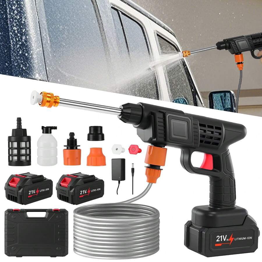 3-In-1 Nozzle Handheld Cordless Power Pressure Washer, Portable Cordless Power Cleaning Tool With 435PSI Water Lance, Foam Cannon, 2 Batteries 15000mAh Batteries