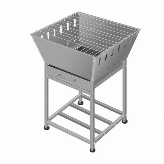 3-In-1 Outdoor Fire Pit With Grill, 24 Inch Square Wood Burning Fire Pit With Storage Shelf, Patio & Backyard Firepit For Camping, Bonfire And BBQ