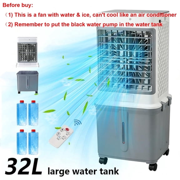 3-in-1 Evaporative Cooling Fan with 32L Water Tank, Portable Swamp Cooler Fan (NOT Air Conditioner), 3 Speeds Quiet Air Cooler with Remote Control for Home