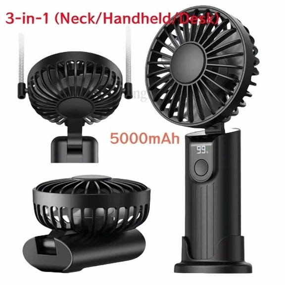 3 In 1 Portable Handheld Fan 5000Mah Rechargeable Foldable Personal Cooling Fan
