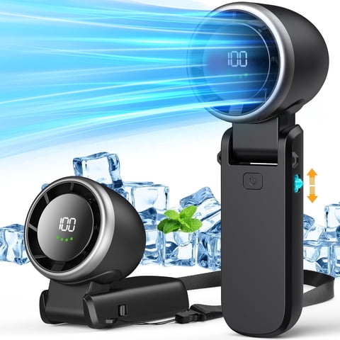 Personal Handheld Fan with Rechargeable Battery, Portable Foldable Fan, Stepless Speed, Wide-Angle Airflow, Suitable for Indoor/Outdoor/Office/Beach (Black)