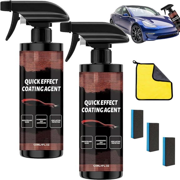 3-In-1 Quick Effect Car Coating Spray, High Protection Quick Coat & Ceramic Shield, 120ML/4.06FL OZ Quick Effect Coating Agent for Car, Waterless Car Wash Spray Wax, for Cars, Motorcycles (2 Pcs)