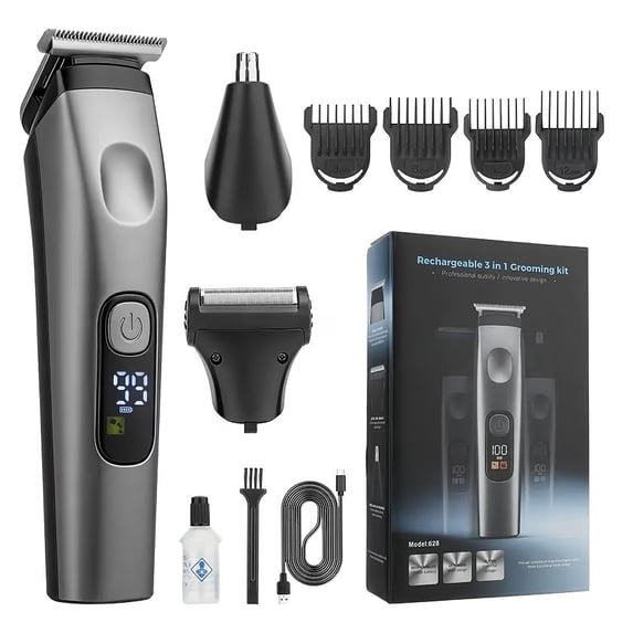 3-In-1 Rechargeable Hair Clipper for Men - Electric Shaver and Body Groomer Kit for Head, Face, and Body Grooming
