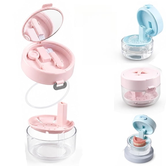 3-In-1 Retainer Case With Mirror & Cleaning Brush, All-In-One Retainer Storage Case, Denture Case, Retainer Cleaner Case, Leak-Proof Seal, Compact Portable