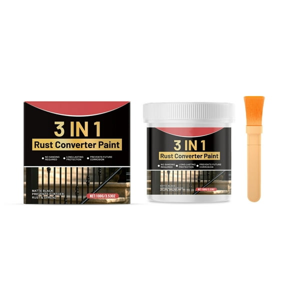 3-In-1 Rust Converter Paint for Metal, 3.53Oz Black Rust Inhibitor Metal Primer with Brush, Long-Lasting Rust-Proof Protective Coating, Corrosion Protection (1pc)