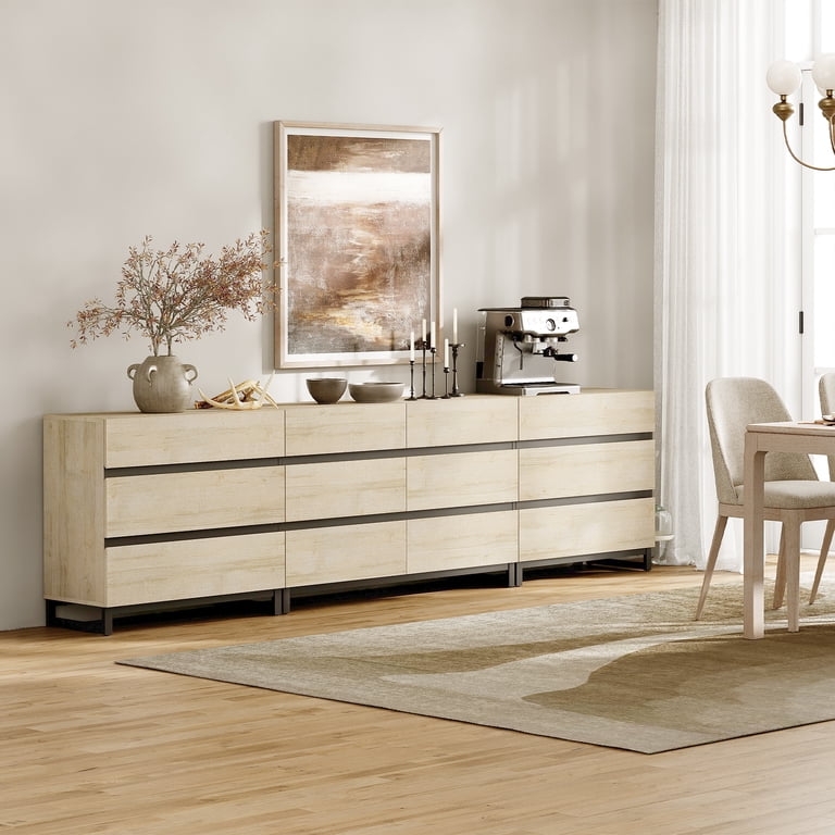 3 In 1 Sideboard Buffet Cabinets With 12 Drawers, Modern Sideboard Credenza With Metal Base, Coffee Bar Cabinet Storage Cabinet,Beige