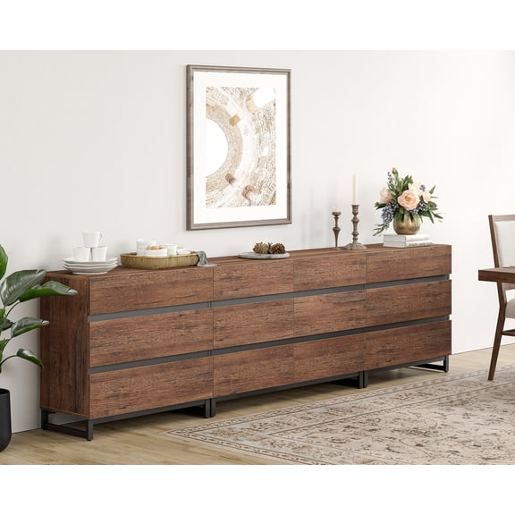 3 In 1 Sideboard Buffet Cabinets With 12 Drawers, Modern Sideboard Credenza With Metal Base, Coffee Bar Cabinet Storage Cabinet,Brown