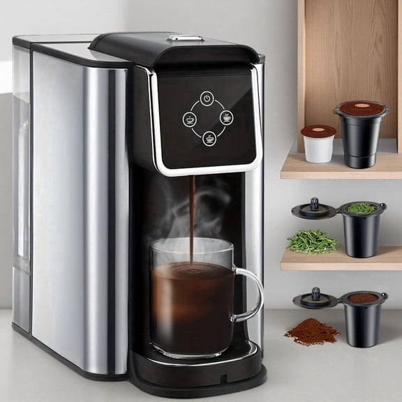 3-In-1 Single-Cup Coffee Maker | Compatible With K-Cup Capsule, Coffee Grinders, And Tea Makers; 6 To 10 Ounce Cup Capacity; Removable 50 Ounce Water Tank; Red; Automatic Coffee Machine