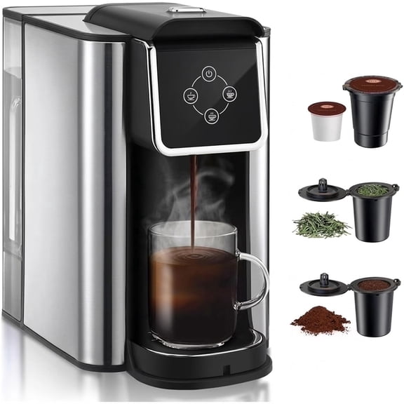 3 in 1 Single-Cup Coffee Maker:Compatible With K-Cup Capsule & Grounds, 6-10 Ounce Cup Capacity, Removable 50 oz Water Tank, Automatic Coffee Machine, Black