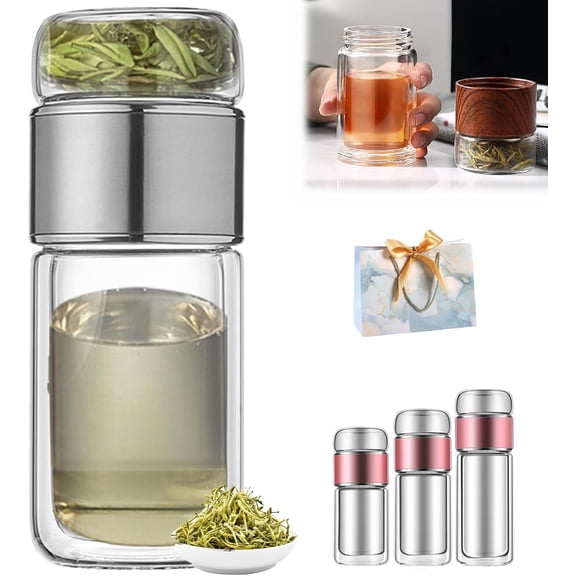 3-In-1 Smart Tea Infuser, 2026 New Glass Infuser, Glass Tea Infuser for Loose Leaf Tea Steeper, Portable Tea Water Separation Cup Suitable for Office Travel (Sliver, 350ml)
