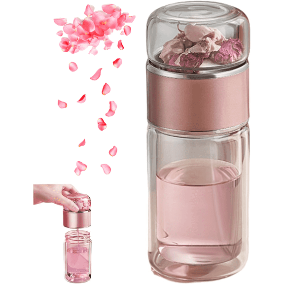 3-In-1 Smart Tea Infuser, Portable Leak-Proof Glass Infuser Bottle for Loose Leaf Tea,Double Layer Water Cup Separation Teapot With Strainers for Office,Travel,Health Gear Tea Infuser Bottle(420ml)