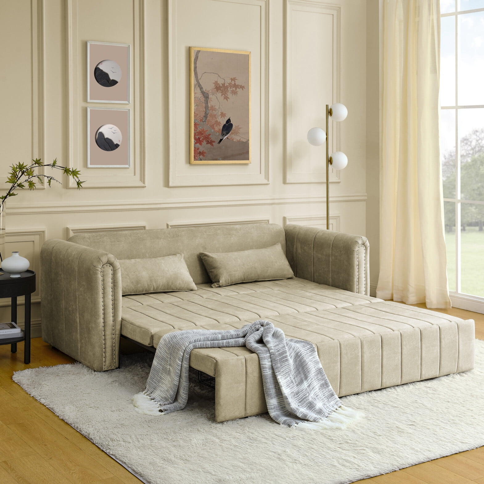 3 In 1 Sofa with Pullout Bed and 2 Underbed Drawers,Modern 3-Seater ...