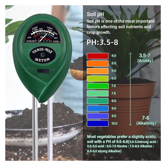 3 In 1 Soil Ph Meter Garden Farmland Acidity Soil Tester Sunlight Moisture Monitor For Indoor Outdoor Plantation Flower