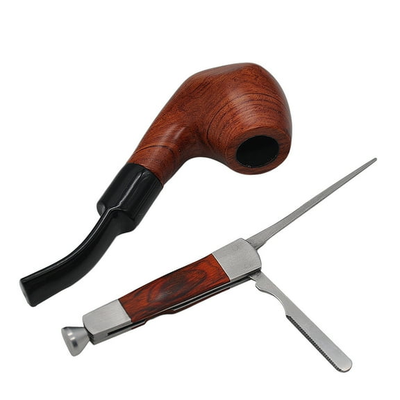 This 3-In-1 Stainless Steel And Mahogany Pipe Cleaning Tool Set Includes A Tamper, A Mouthpiece Maker, And A Needle.Folded Length: 3.15In, Knife Length: 2.17In.