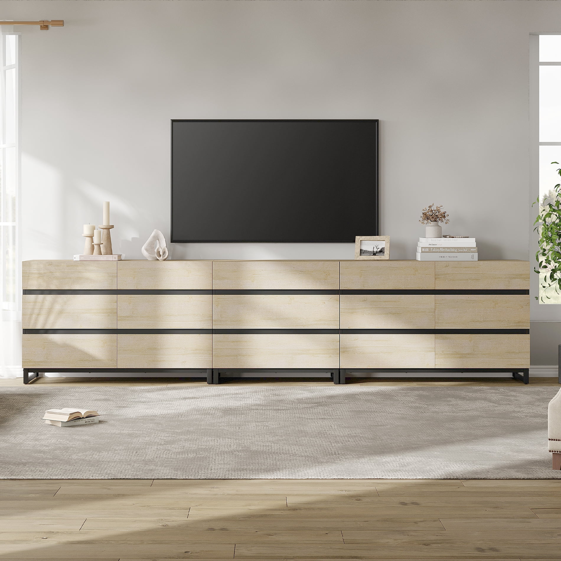 3 In 1 TV Stand For, Modern TV Console With 15 Drawers, Media Console With Adjustable Shelf For Living Room, Bedroom,Beige