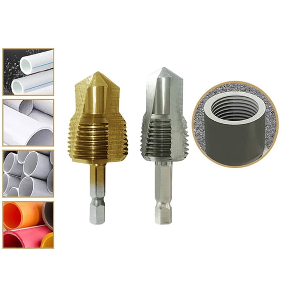3-In-1 Three-Blade Thread Drill Bit For Ppr Pipe Repair - Tapping Drilling Hole Expansion Tool - 20Mm & 25Mm Hexagonal Water Pipe Repair Kit - Silver Gold Metal Construction B