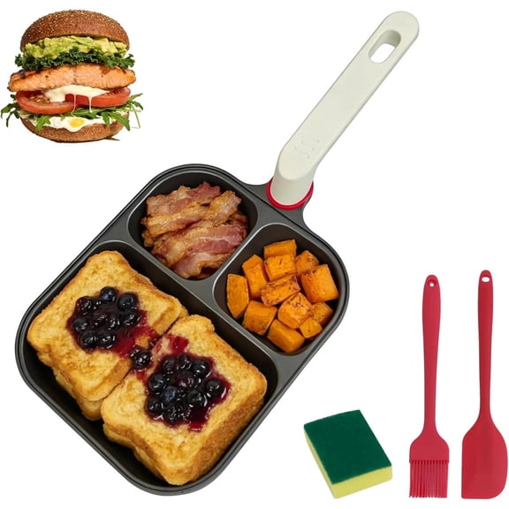 3-In-1 Titanium Divided Nonstick Egg Pan, Nonstick Breakfast Skillet with 2 roun