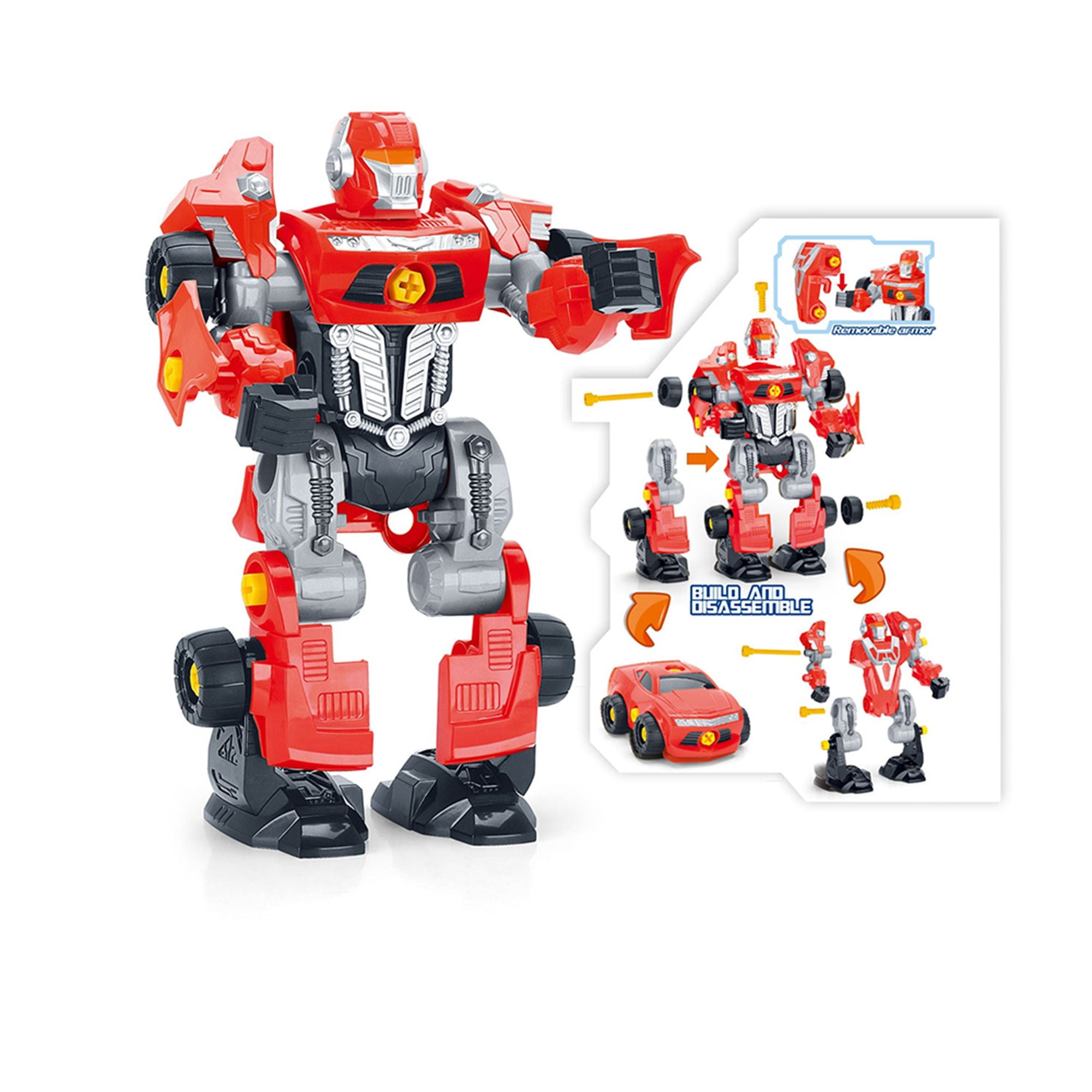 3-In-1 Toy Robot Playset with 42 Modification Pieces - Red