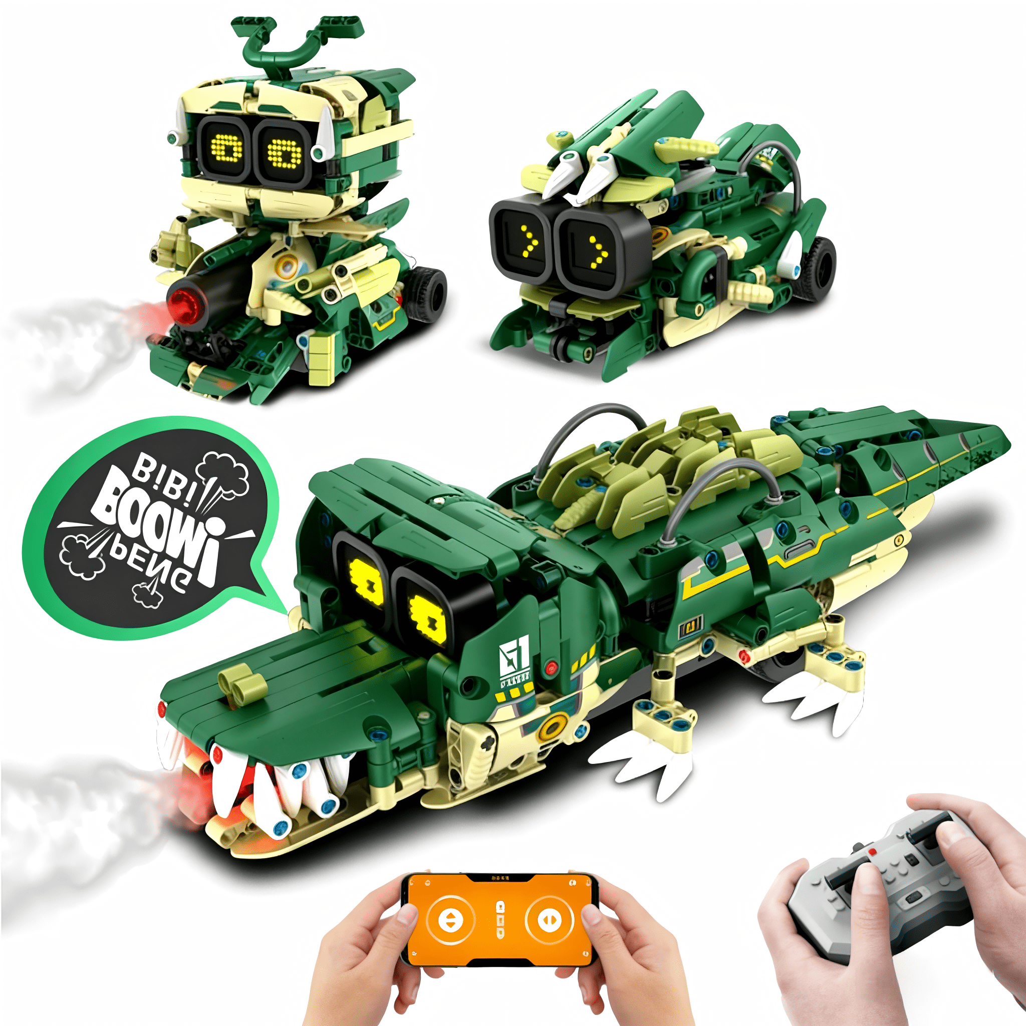 Blocky Transformable 3 In 1 Transformable Crocodile Building Block Toy, Remote & APP ...