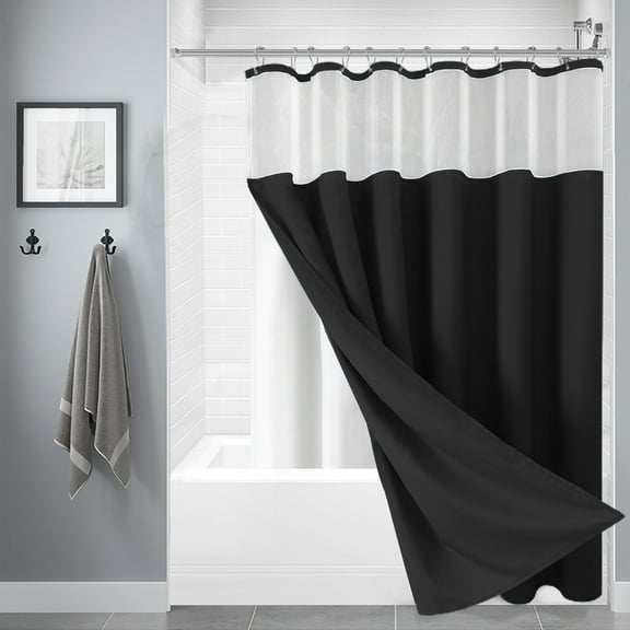 3 In 1 Weave Shower Curtain And Clear Liner Set With 12 Stainless Steel Hooks Double Sided For Bathroom Heavy Duty Polyester Fabric Shower Cur