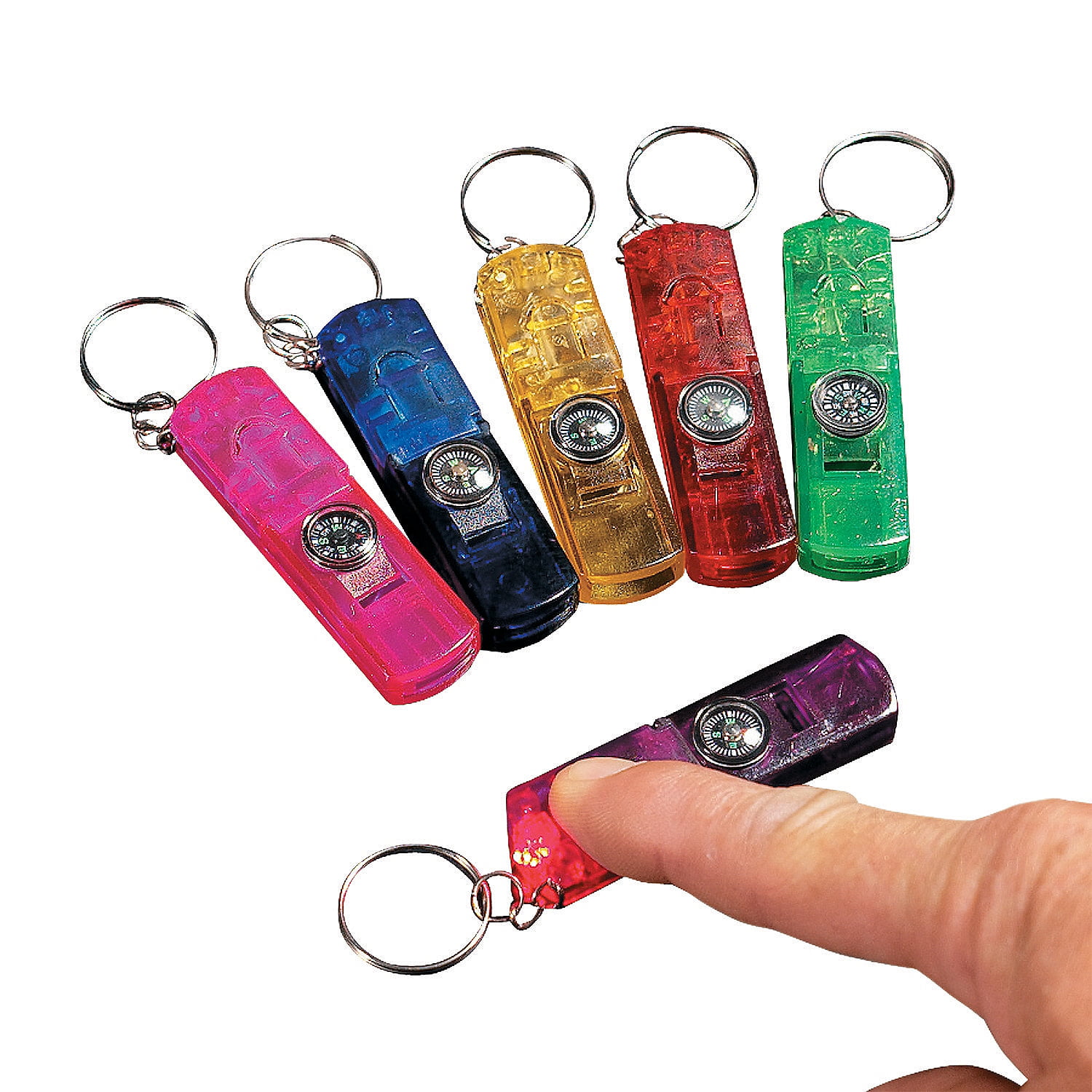 3 in 1 Whistle & Compass Light Key Chain - Party Wear - 12 Pieces