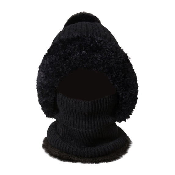 3-In-1 Winter Beanie With Ear Neck Warmer & Face Mask,Cozy Knitted Hat For Women,Fall Winter Knitted Hats,Women Hat Scarf,Winter Windproof Scarf Balaclava,Perfect For Outdoor Cycling,Black
