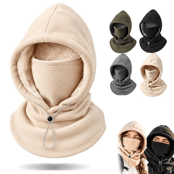 Fleece Double Layer Integrated Hat, 3 in 1 Winter Hood Hat, Balaclava ...