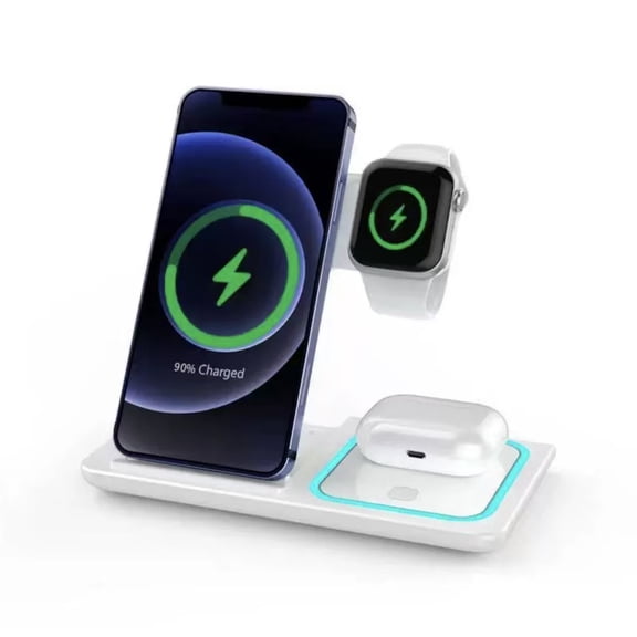 3-In-1 Wireless Charger, Multi-Device Compatible, Safe Efficient Charging, Adjustable Light, USB Port, Home Office Use