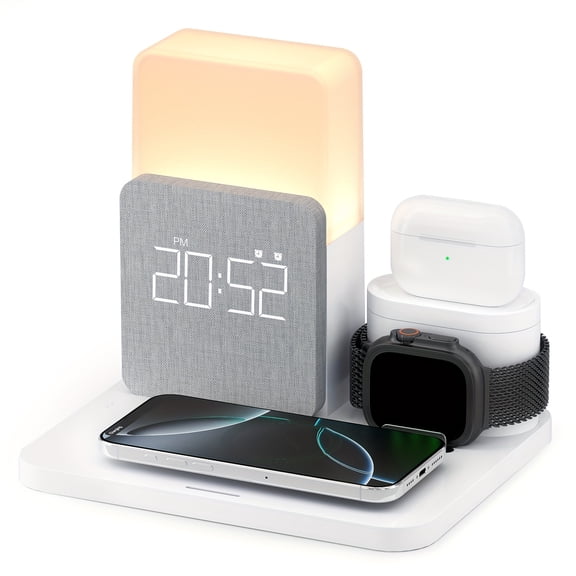 3-In-1 Wireless Charging Dock with Alarm Clock for Iphone 12/13/14/15 Pro/13 Mini/13 Pro Max/12 Pro And Airpods